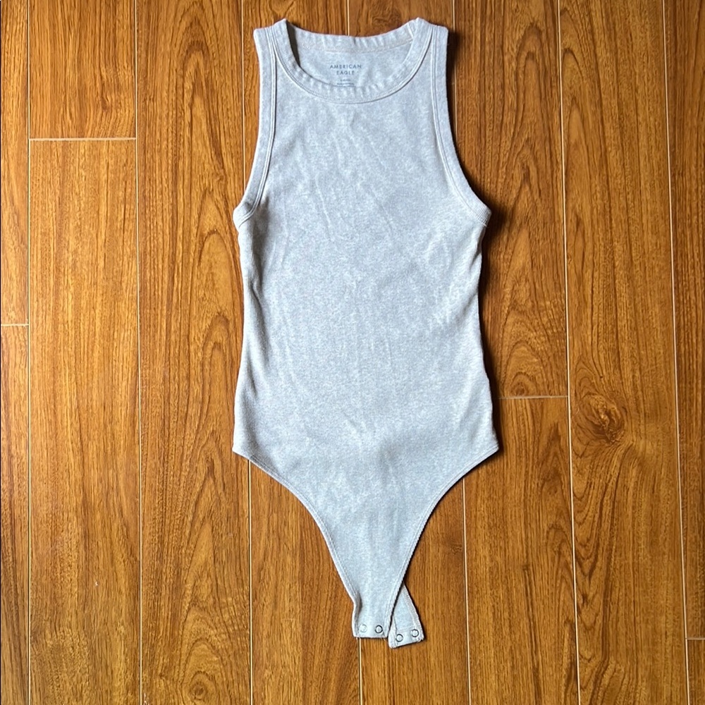 American Eagle Outfitters gray ribbed Bodysuit Top.